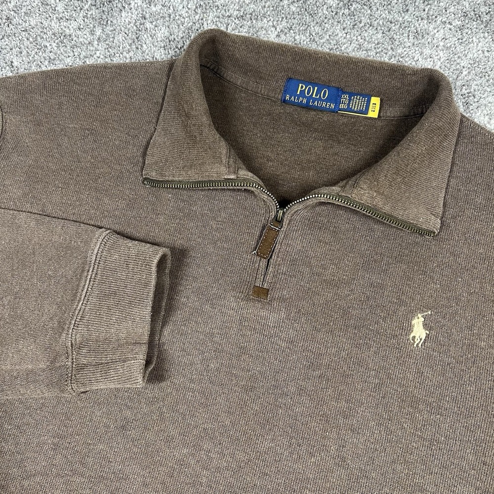 Polo Ralph Lauren Estate Rib Sweater Men's XXL 2XL Brown 1/4 Quarter Zip Cotton